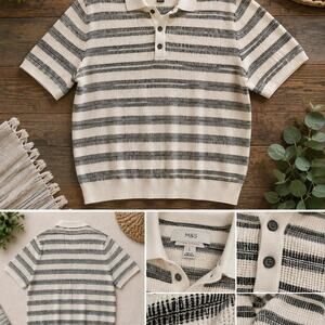 Uk Marks spencer cream and grey polo shirt size large